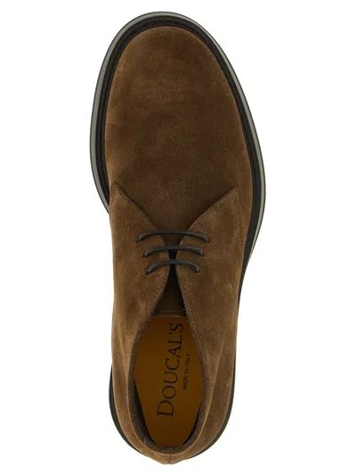 Doucal's Suede Leather Laced Shoes In Brown