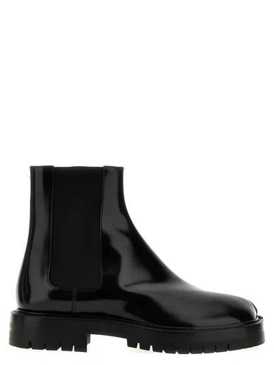 Maison Margiela Black Leather Tabi Ankle Boots Men In Multi