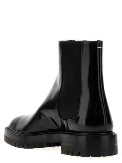 Maison Margiela Black Leather Tabi Ankle Boots Men In Multi