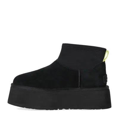 Ugg Black Classic Mini Dipper Ankle Boots With Fabric Insert In Suede Woman In Multi