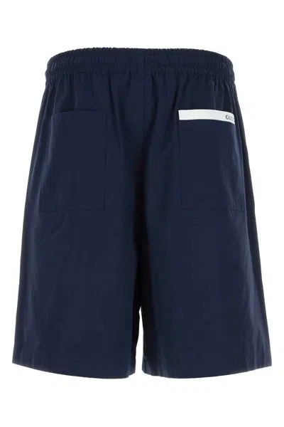 Gucci Men Navy Blue Poplin Bermuda Shorts In Multi