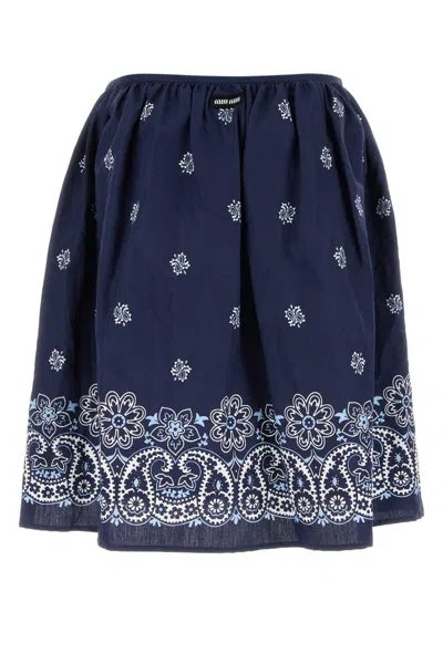 Miu Miu Printed Poplin Skirt In Blue