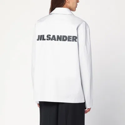 Jil Sander Light Grey Cotton Taffeta Jacket With Logo In White