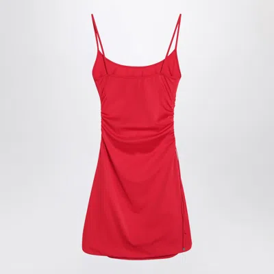 Attico Mini Length Ruched Detailing Side Slit Strappy Beach Cover Up In Red