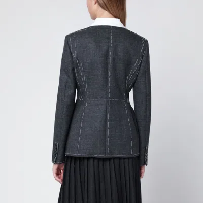 Moschino Embroidered Wool Canvas Jacket With Notch Lapel In Blue