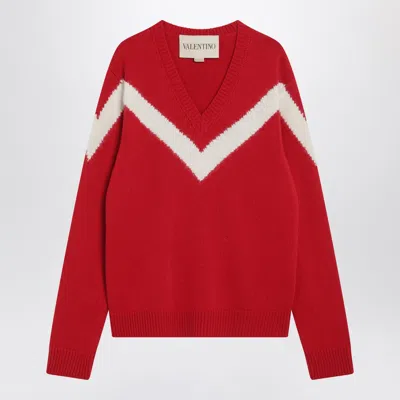 Valentino Garavani Intarsia Wool Jumper In Red