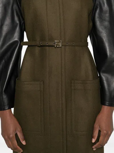 Fendi Leather-sleeves Wool Coat In Multi