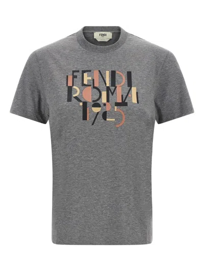 Fendi Grey Melange Cotton T-shirt In Gray