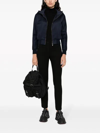 Moncler Slim Fit Stretch Fabric Trousers With Belt Loops And Side Pockets In Black