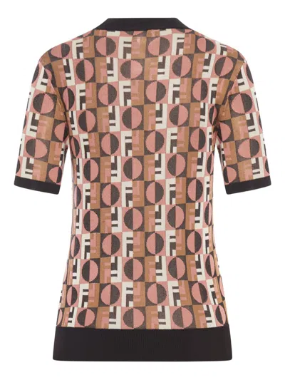 Fendi Women Embroidered Stretch Viscose Blend Sweater In Brown