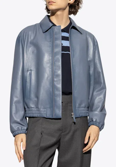 Ferragamo Zip-up Leather Jacket In Gray
