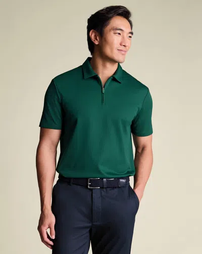 Charles Tyrwhitt Men's  Performance Textured Zip-neck Polo Shirt In Green