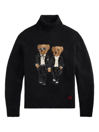Polo Ralph Lauren Bear-embroidered Turtleneck Pullover In Black