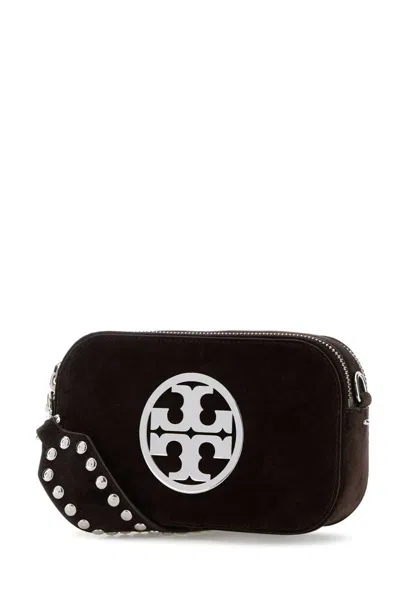 Tory Burch Suede Crossbody Bag Studded Strap In Black