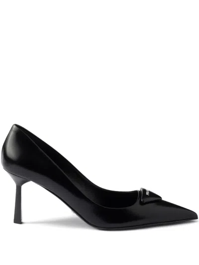 Prada Leather Pumps With Glossy Finish And Stiletto Heel In Black