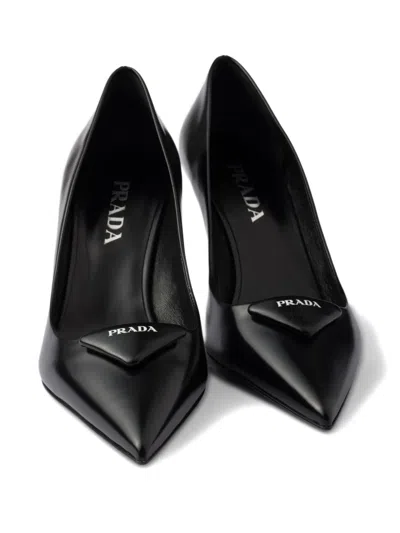 Prada Leather Pumps With Glossy Finish And Stiletto Heel In Black