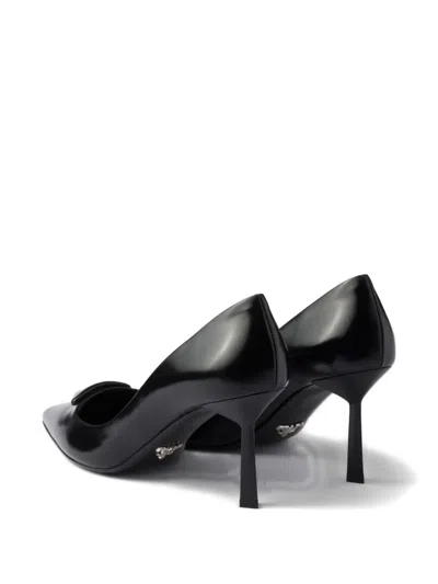 Prada Leather Pumps With Glossy Finish And Stiletto Heel In Black
