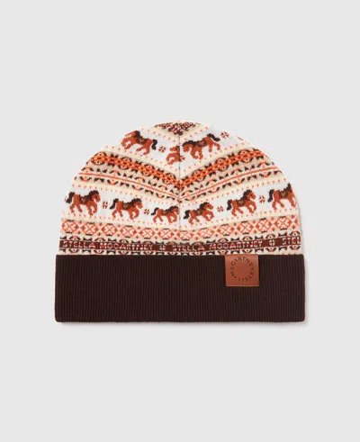 Stella Mccartney Fair Isle Horse-pattern Label Beanie In Brown