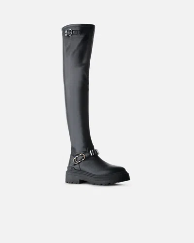 Pinko Thigh-high Boots With Metal Inserts In Black