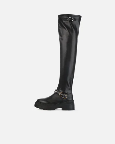 Pinko Thigh-high Boots With Metal Inserts In Black