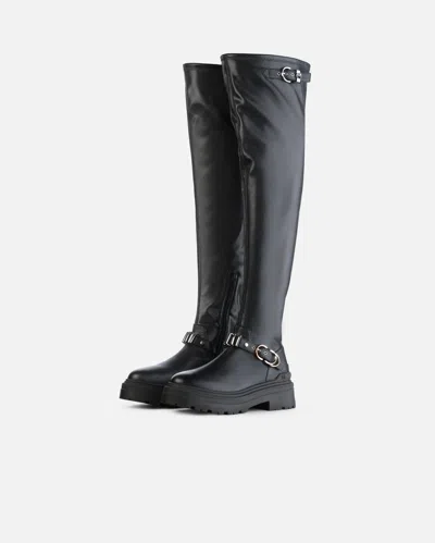 Pinko Thigh-high Boots With Metal Inserts In Black
