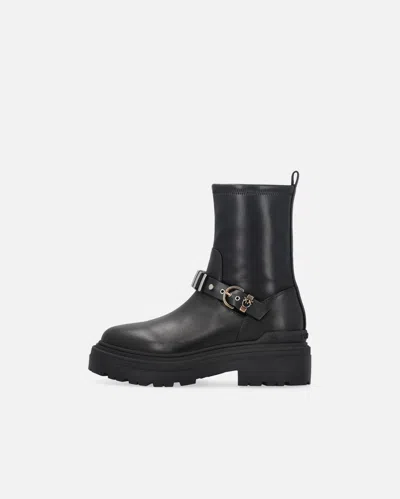 Pinko Booties With Metal Inserts In Black