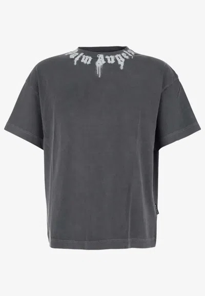 Palm Angels Neck Logo Regular T-shirt In Gray