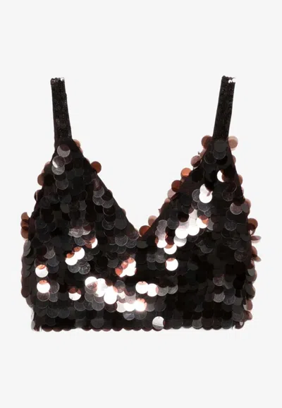 P.a.r.o.s.h Triangle Neckline Sleeveless Sequin Bra In Black