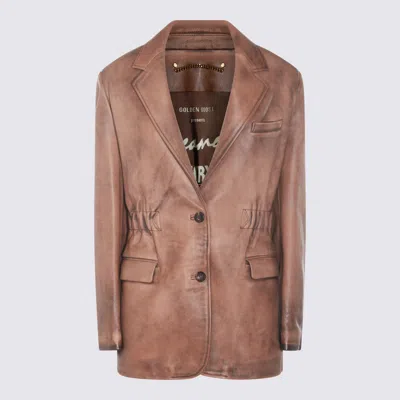 Golden Goose Elasticated Jacket With Cow Leather Accents In Brown