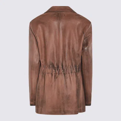 Golden Goose Elasticated Jacket With Cow Leather Accents In Brown