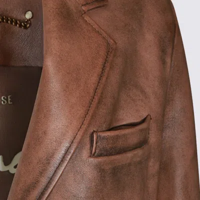 Golden Goose Elasticated Jacket With Cow Leather Accents In Brown