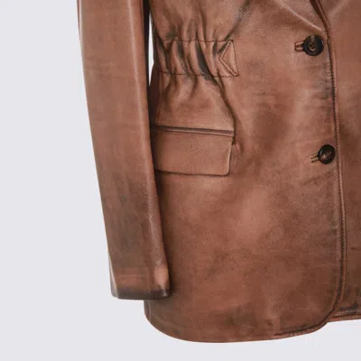 Golden Goose Elasticated Jacket With Cow Leather Accents In Brown