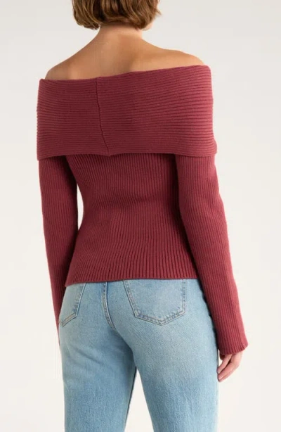 Vigoss Off The Shoulder Rib Sweater In Burgundy