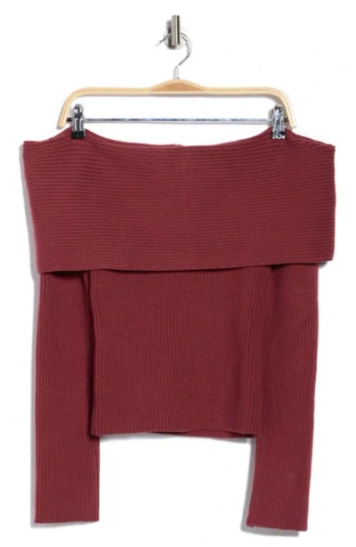 Vigoss Off The Shoulder Rib Sweater In Burgundy