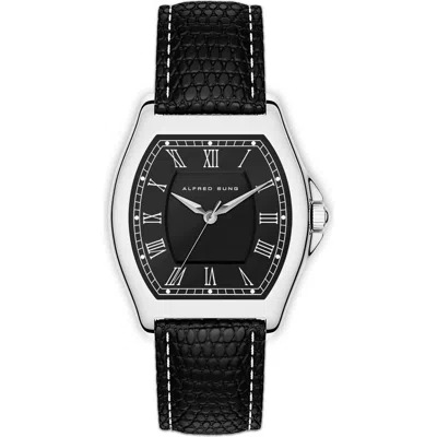 Alfred Sung Heritage Tonneau Leather Strap Watch, 27mm X 45mm In Black