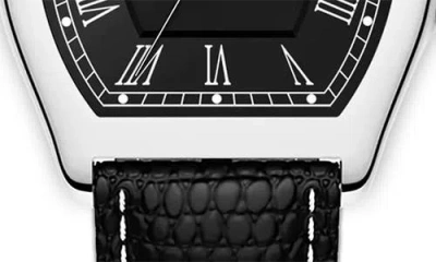 Alfred Sung Heritage Tonneau Leather Strap Watch, 27mm X 45mm In Black