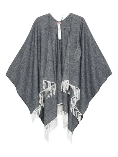 Twinset Fringed Edge Poncho In Gray