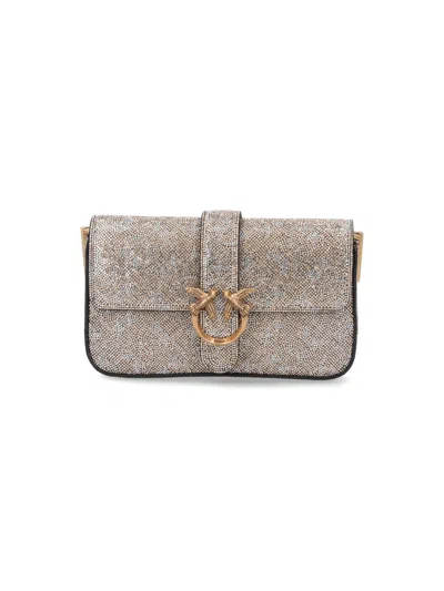 Pinko Love One Slouchy Baby Monogram Leather Crossbody Bag In Silver
