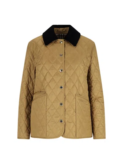 Burberry Giacca Trapuntata Con Colletto In Velluto In Brown