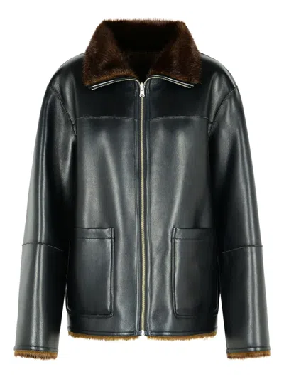 Stand Studio Reversible Jacket With High Collar And Plush Lining In Black