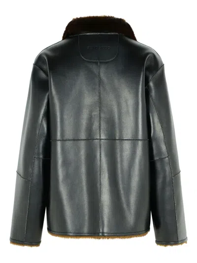 Stand Studio Reversible Jacket With High Collar And Plush Lining In Black