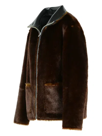 Stand Studio Reversible Jacket With High Collar And Plush Lining In Black