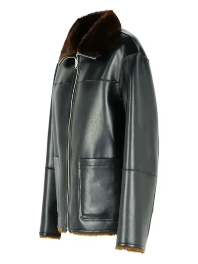 Stand Studio Reversible Jacket With High Collar And Plush Lining In Black