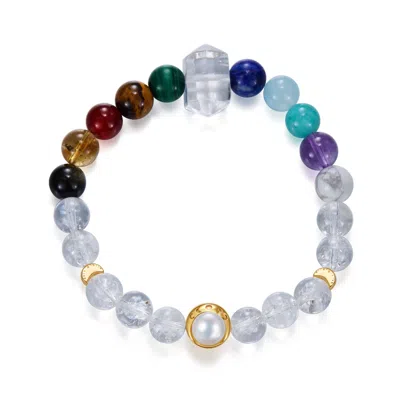 Aurozia Women's Gold Chakra Flow Lunar Phase& Moon Seven Chakra Clear Quartz Crystal Bracelet In Gold
