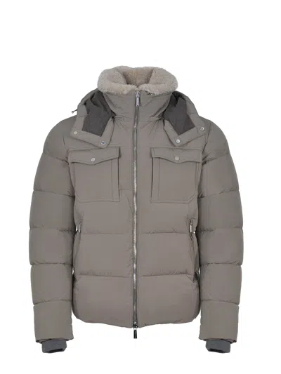 Moorer Pockets Hooded Quilted Ribbed Cuffs In Gray