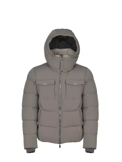 Moorer Pockets Hooded Quilted Ribbed Cuffs In Gray