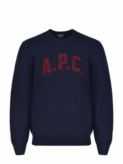 Apc A.p.c. A.p.c. Wool Sweater With Embossed Logo In Blue