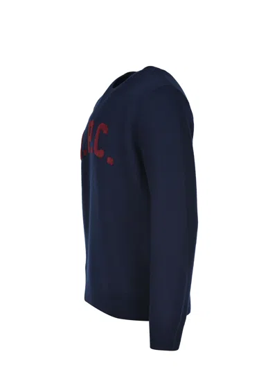 Apc A.p.c. A.p.c. Wool Sweater With Embossed Logo In Blue