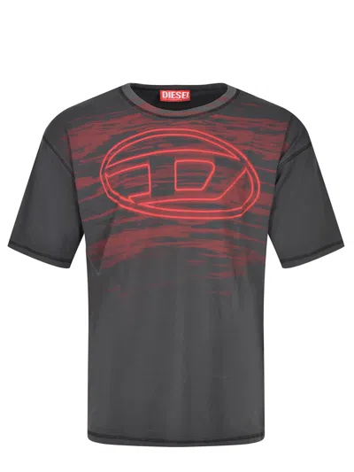 Diesel Cotton T-shirt With Oval D Print In Gray