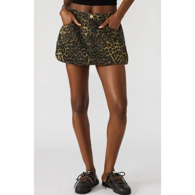 Steve Madden Simona Leopard Print Denim Miniskirt In Brown